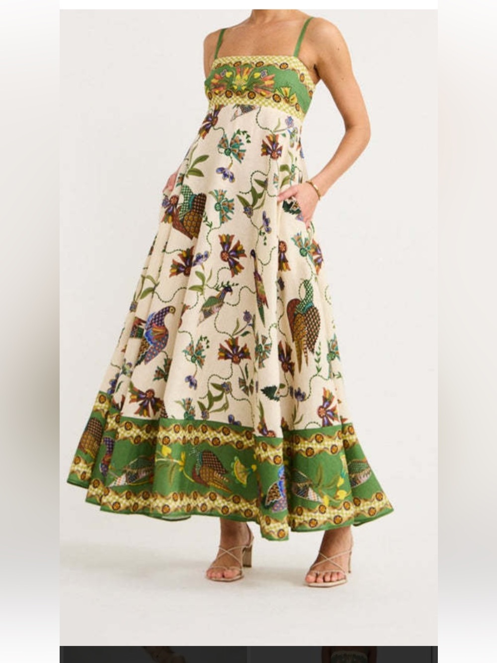 Alemais Cream Maxi Dress with Green Floral Border